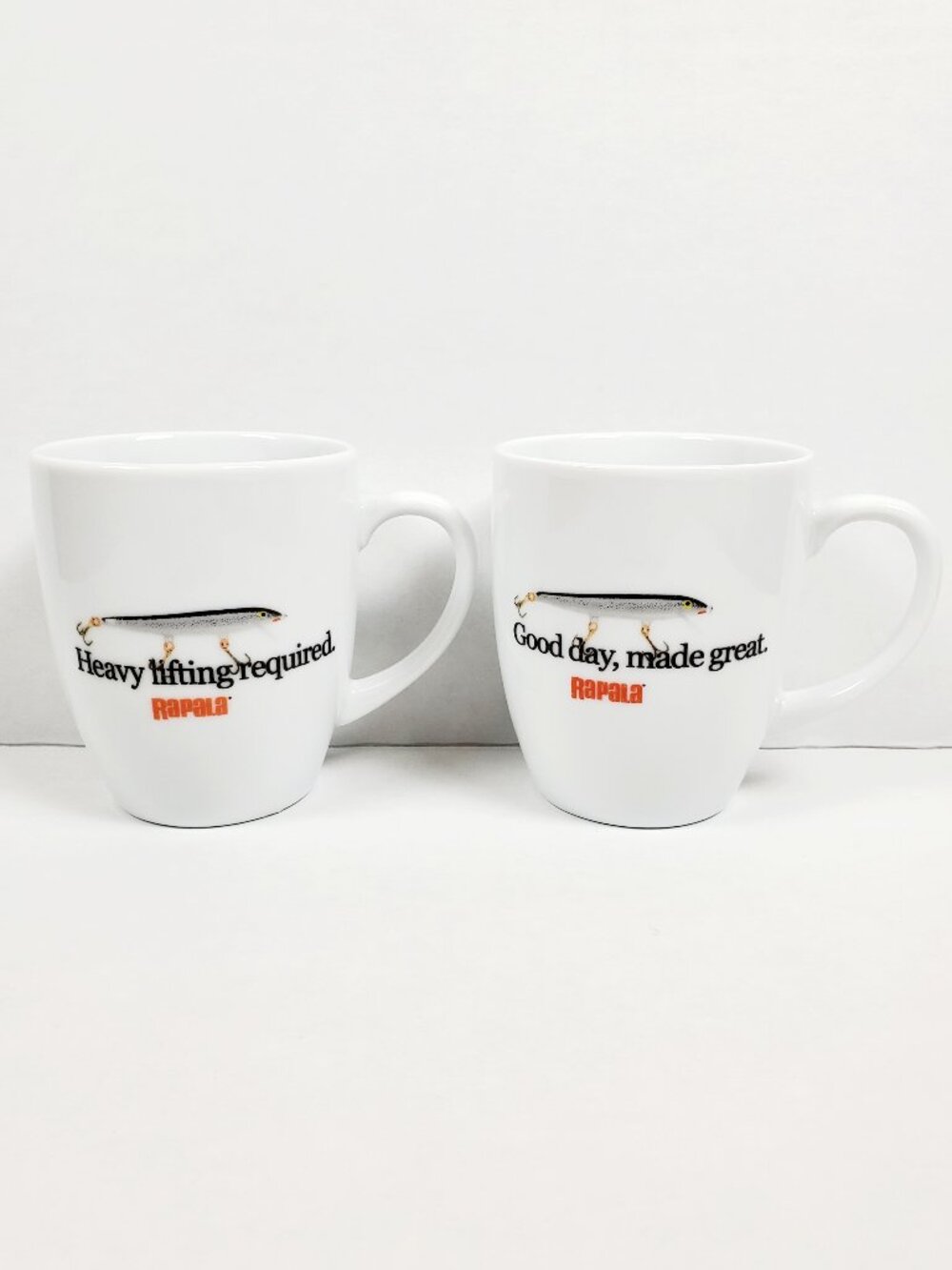RAPALA 2 Vintage Fishing Advertising Lure Hook White Ceramic Coffee Mug Cup Set